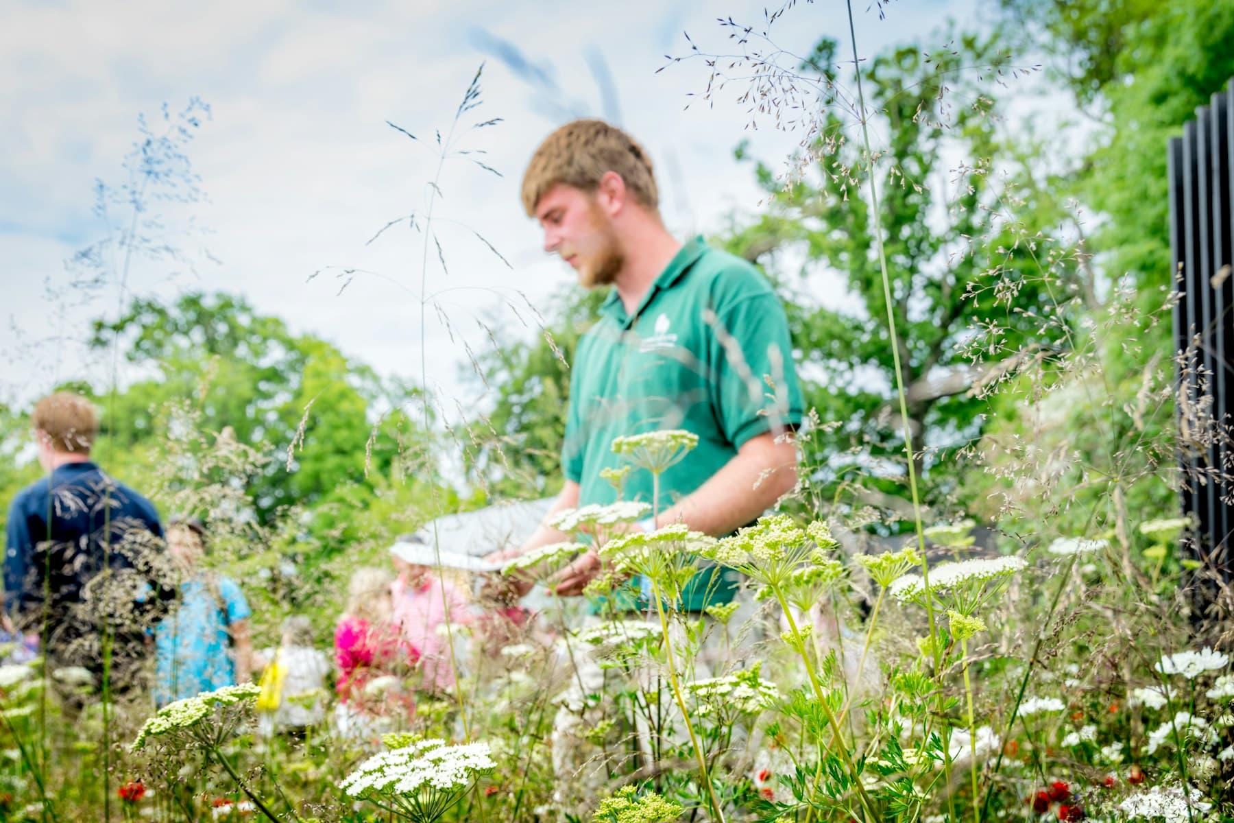 Hovenier tussen beplanting als licentie-sfeerbeeld
